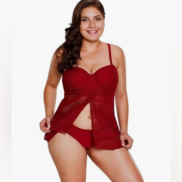 ESPRLIA Womens Lace Crisscross Open Back Tankini Swimsuits with Briefs (US18-20) - Picture 2 of 16